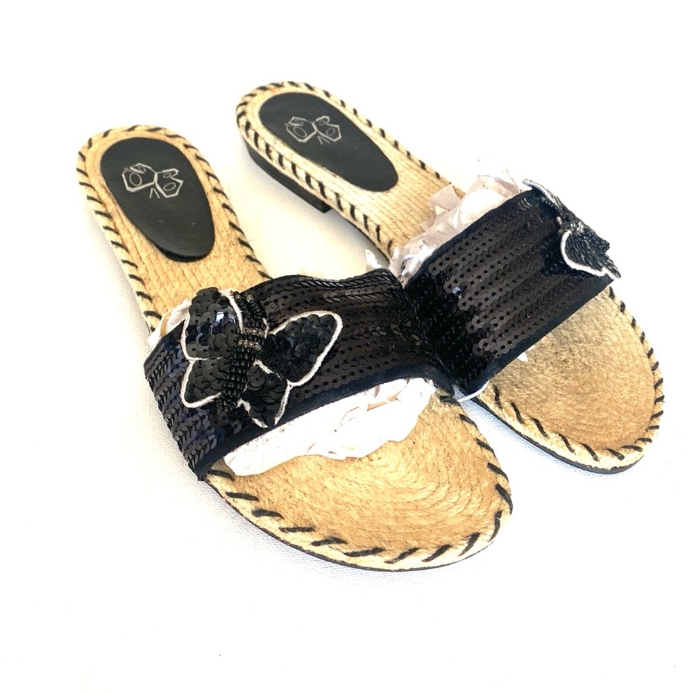 Butterfly sequence flats espadrille slip on flat sandals, size 8 1/2, NWT